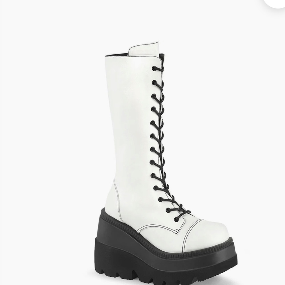 Demonia White Platform Lace-Up Boots for RAVES!